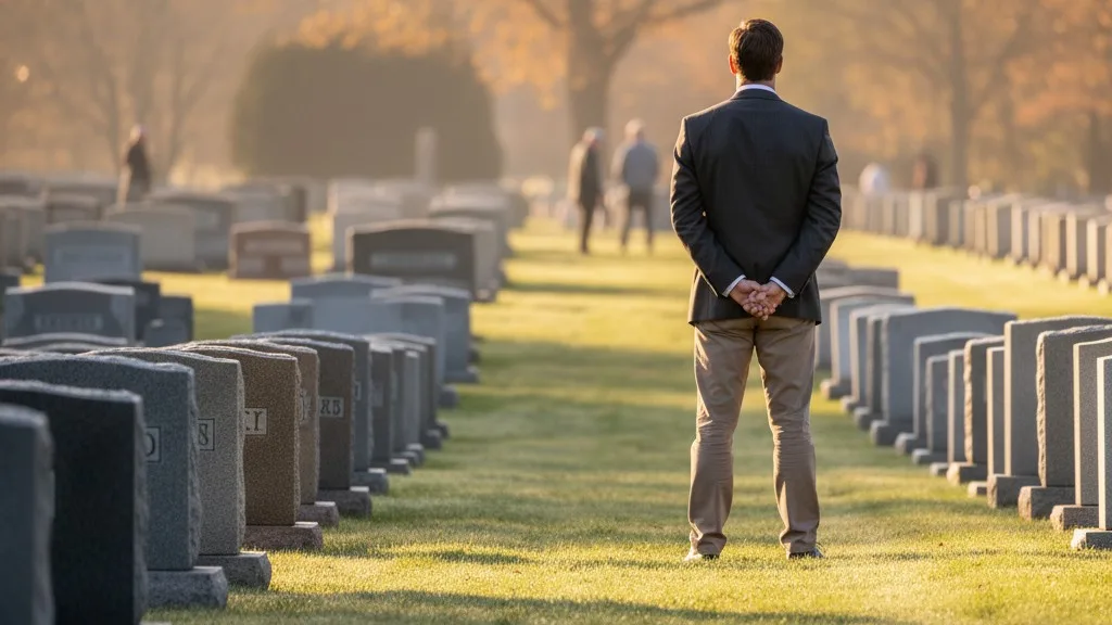 A cemetery superintendent looks out over a section of the cemetery grounds.