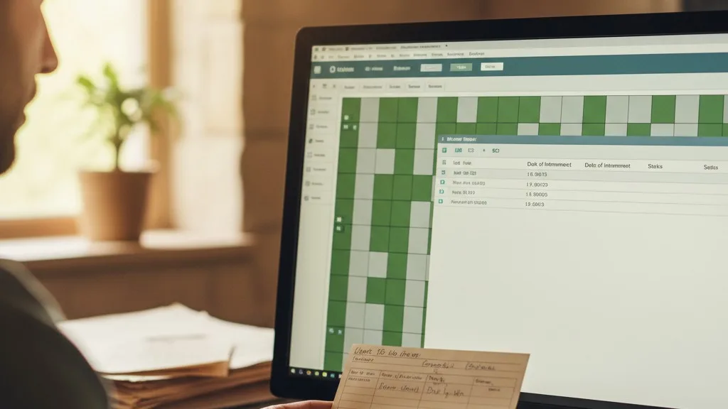 A person compares information on a paper lot card with a record in cemetery software on a computer.